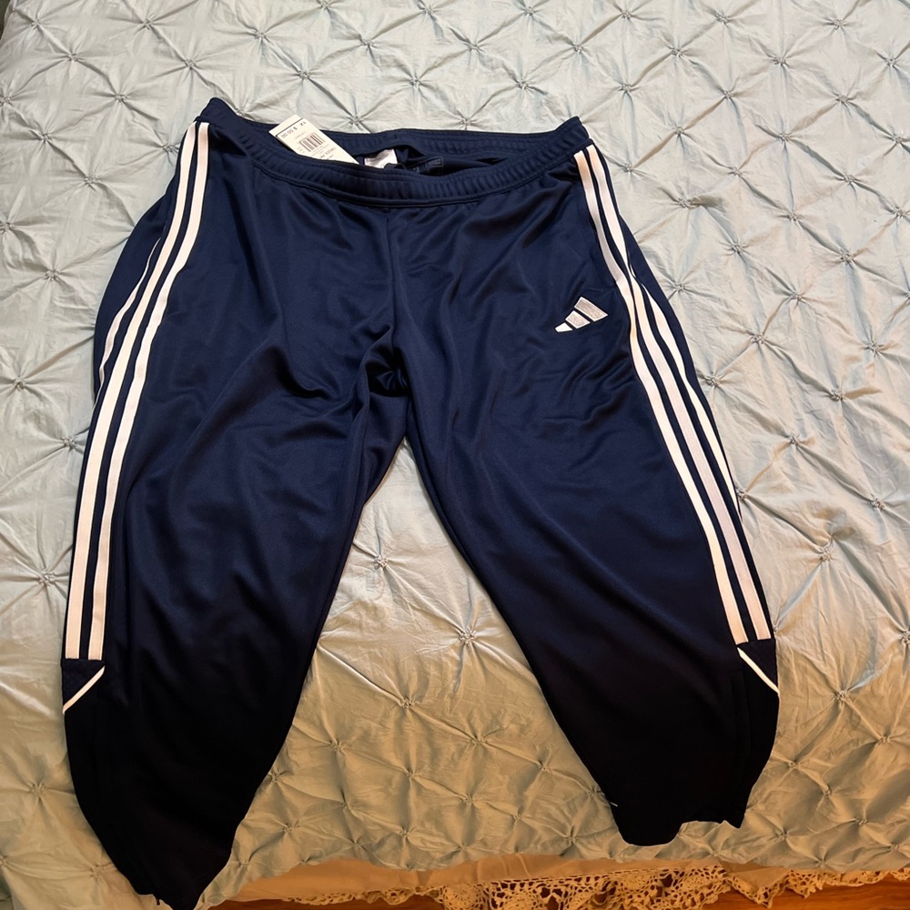 New Adidas Women Dark Blue Joggers with 3-White Stripes and Zip pockets